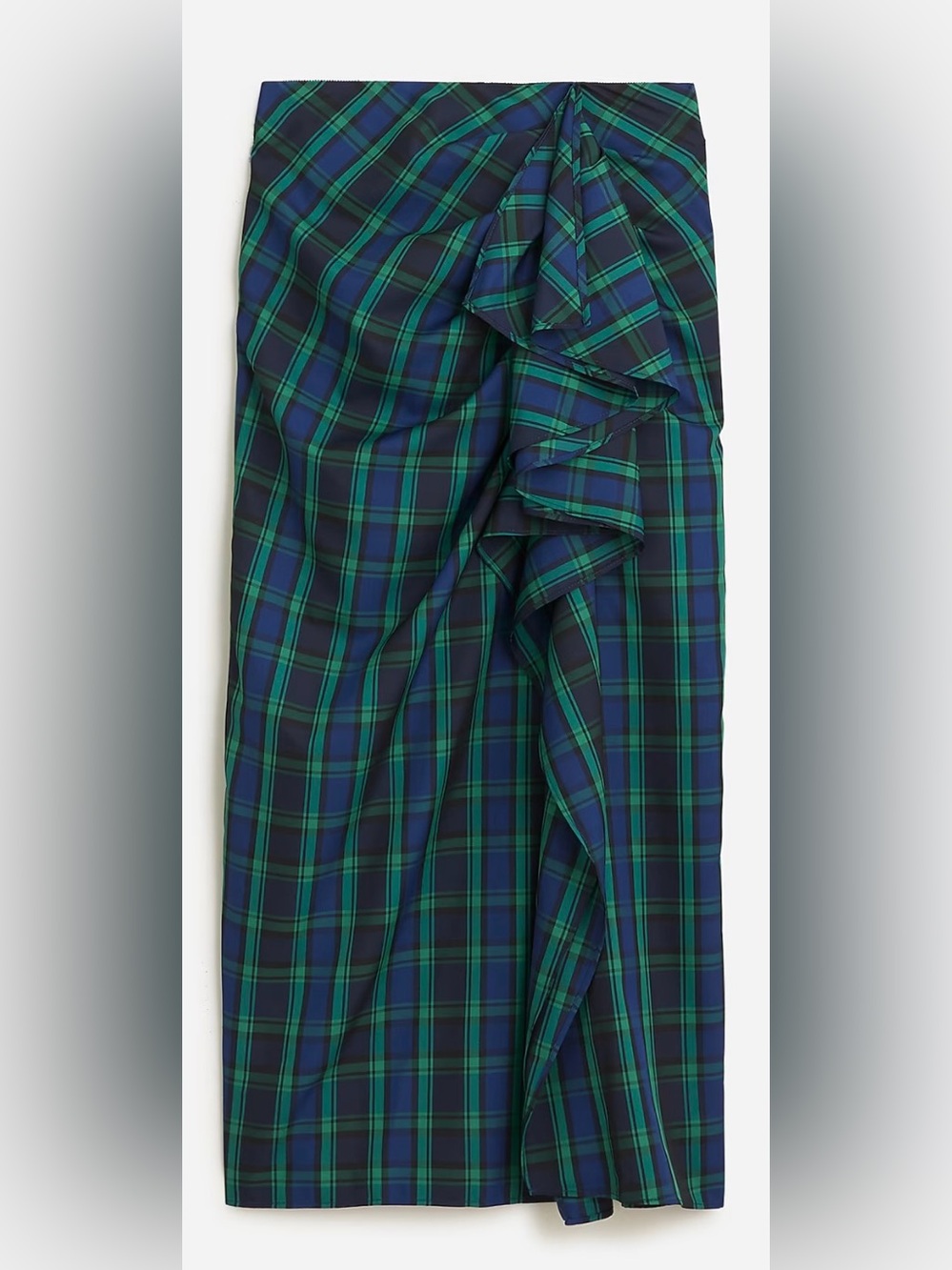 J Crew Collection NWT $178 Long Ruffle Skirt in Black Watch Tartan | Sz 14